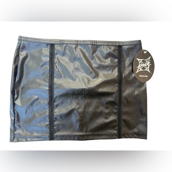 OutX Dresses & Skirts - OutX Out X Faux Black Leather Peek A Boo Mini Skirt NWT SzSm Made in Italy